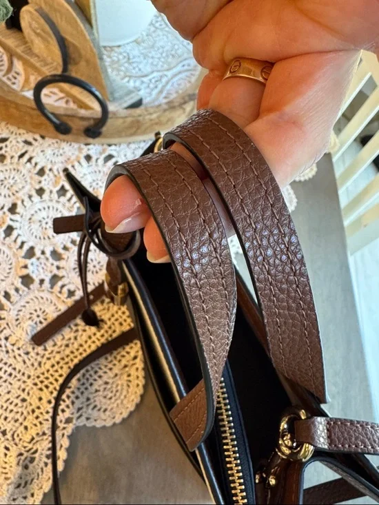 Marc Jacobs Cream, Black & Brown Leather Top-Handle Satchel - Picture 6 of 8